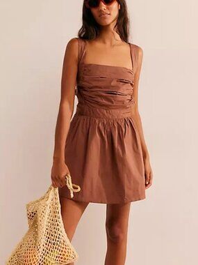 Free People Brown Linen Mini Dress - XS